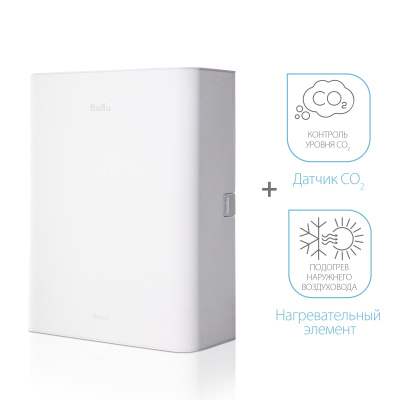 Приточный очиститель воздуха Ballu ONEAIR ASP-100 белый с датчиком CO2 и нагревательным элементом